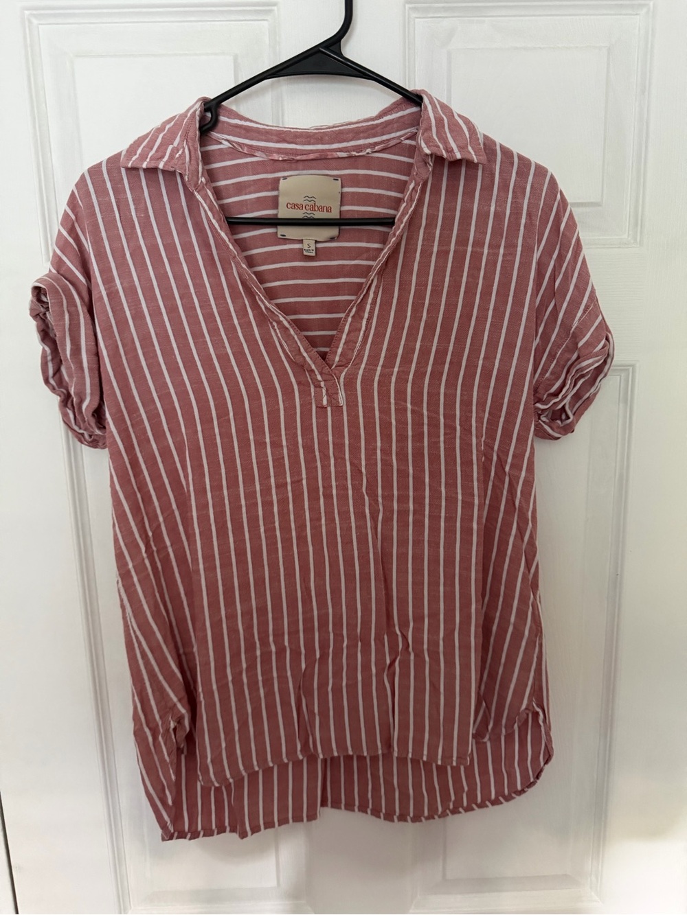 Striped V-Neck Tunic in Dusty Rose